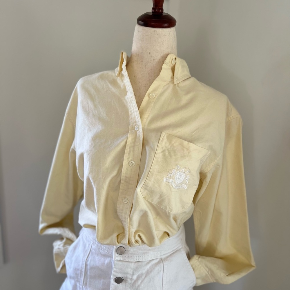 Vintage Izod Butter Yellow Button Down Shirt Size 4